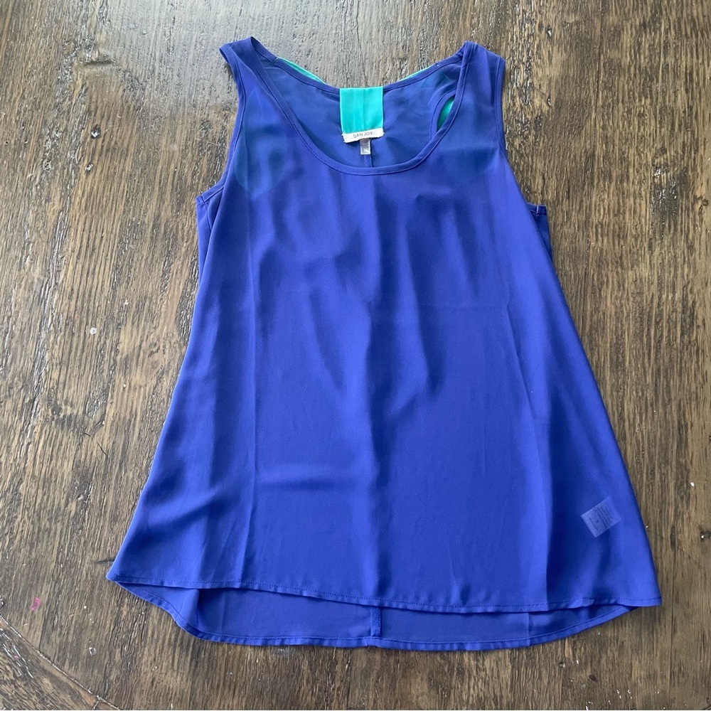 San Joy Sheer Blue Tank Top with Turquoise Bow Women’s Small